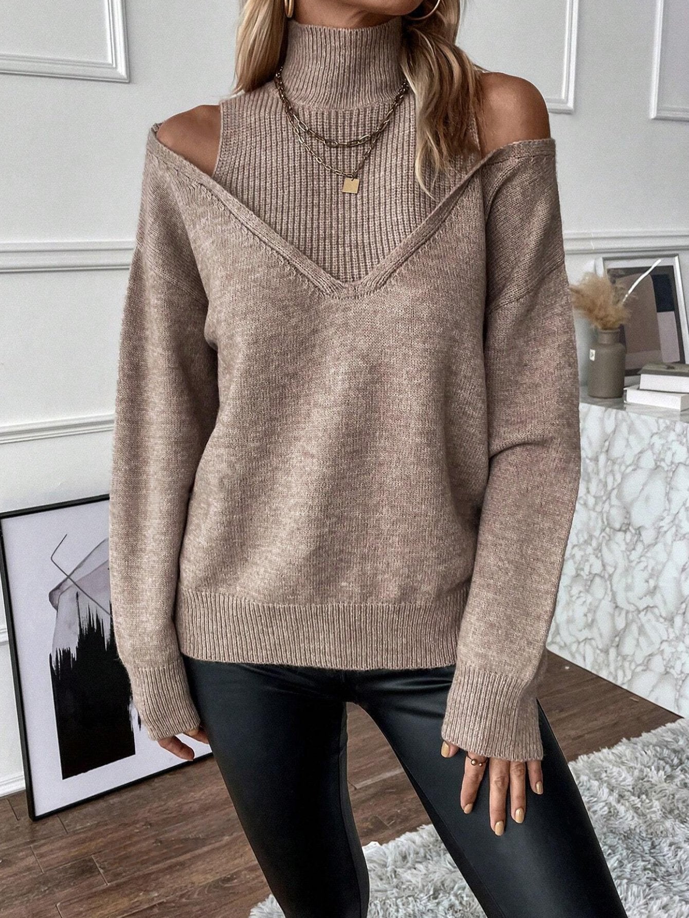 💥2025 HOT SALE💥Women's Plain Cut Out High Neck Sweater